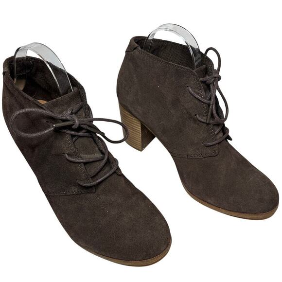 Toms Size 10 Women Brown Suede Quiet Luxury Lunata Block Heel Ankle Bootie Boot - Picture 3 of 12